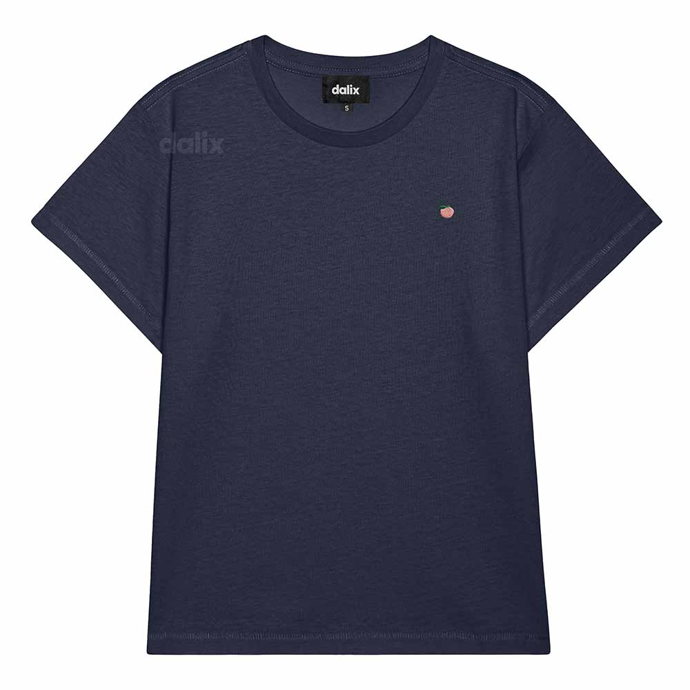 Dalix Lil Peach Cropped Tee Lightweight High Waisted Short Sleeve Summer Shirt Womens in Navy S Small