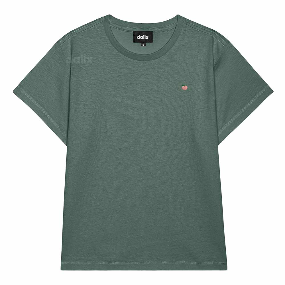 Dalix Lil Peach Cropped Tee Lightweight High Waisted Short Sleeve Summer Shirt Womens in Pine S Small