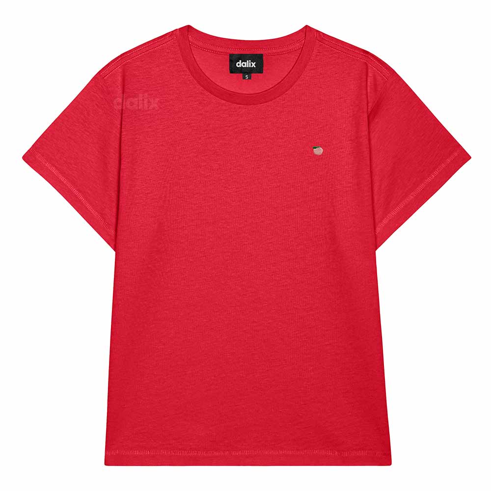 Dalix Lil Peach Cropped Tee Lightweight High Waisted Short Sleeve Summer Shirt Womens in Team Red S Small