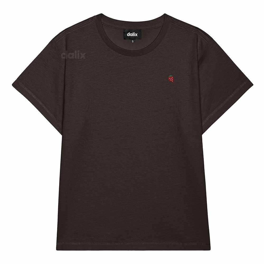 Dalix Lil Strawberry Cropped Tee Lightweight High Waisted Short Sleeve Summer Shirt Womens in Vin Black S Small
