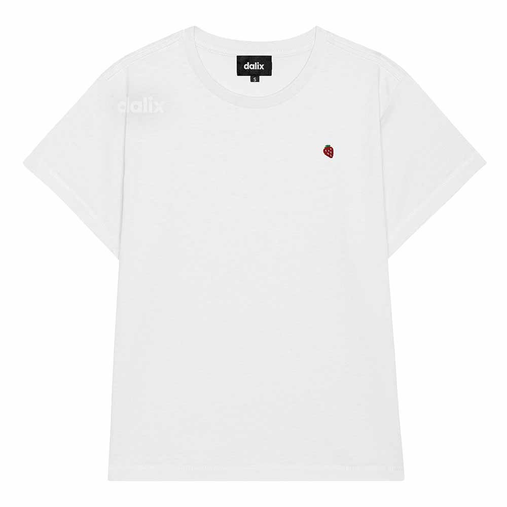 Dalix Lil Strawberry Cropped Tee Lightweight High Waisted Short Sleeve Summer Shirt Womens in White S Small
