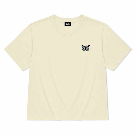 Dalix Butterfly Cotton T Shirt Relaxed Fit Short Sleeve Tee Midweight Soft Breathable Casual Everyday Wear Womens in Butter XS X-Small