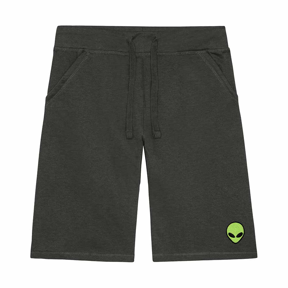 Dalix Alien Embroidered Short Soft Fleece Relaxed Drawstring Fit Lounge Mens in Mil Green S Small
