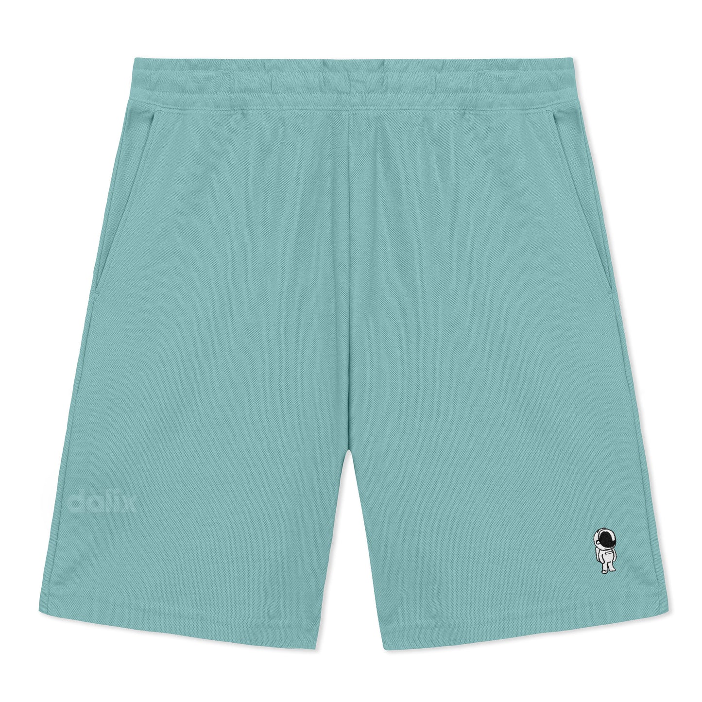 Dalix Astronaut Gym Short Sport Embroidered Casual Pocket Mesh Drawcord Waist Mens in Arctic Blue S Small