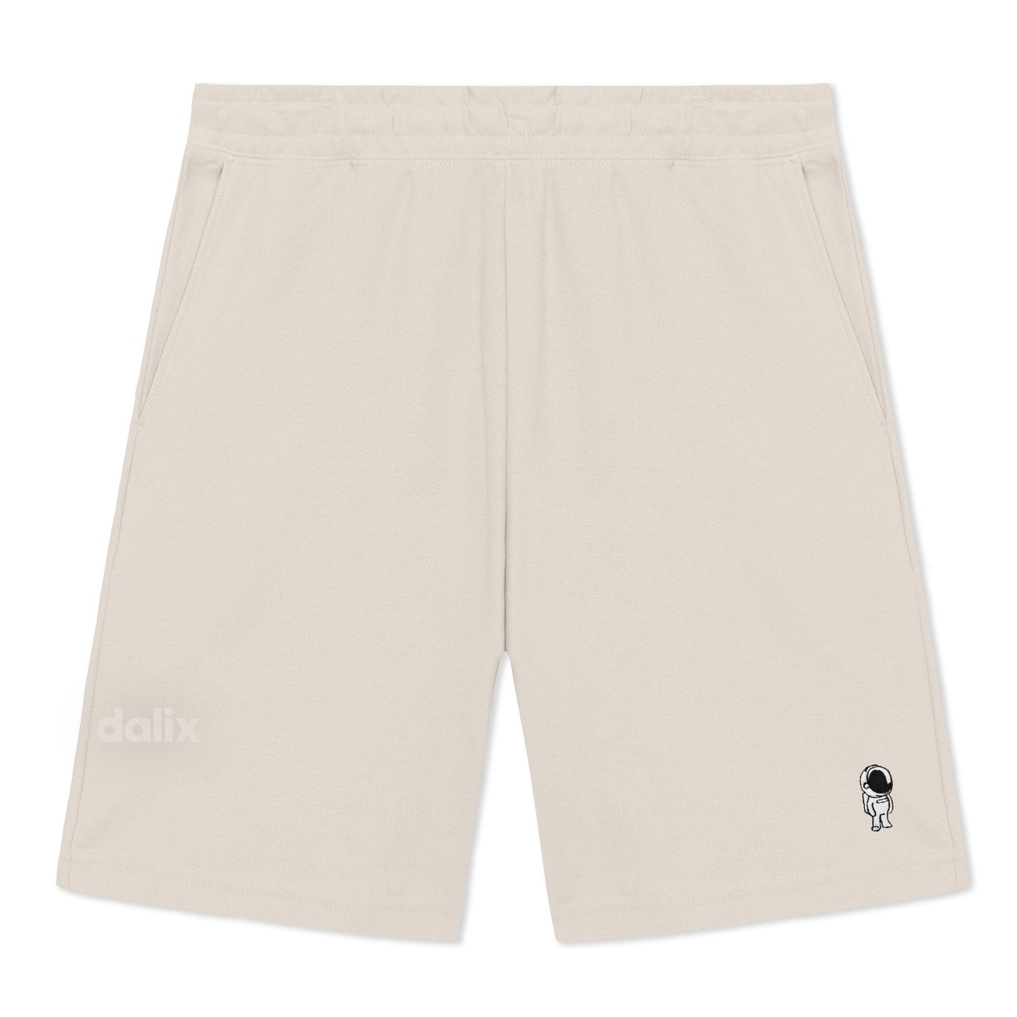 Dalix Astronaut Gym Short Sport Embroidered Casual Pocket Mesh Drawcord Waist Mens in Bone S Small