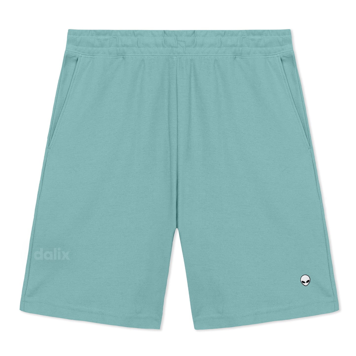 Dalix Lil Alien Gym Short Sport Embroidered Casual Pocket Mesh Drawcord Waist Mens in Arctic Blue S Small