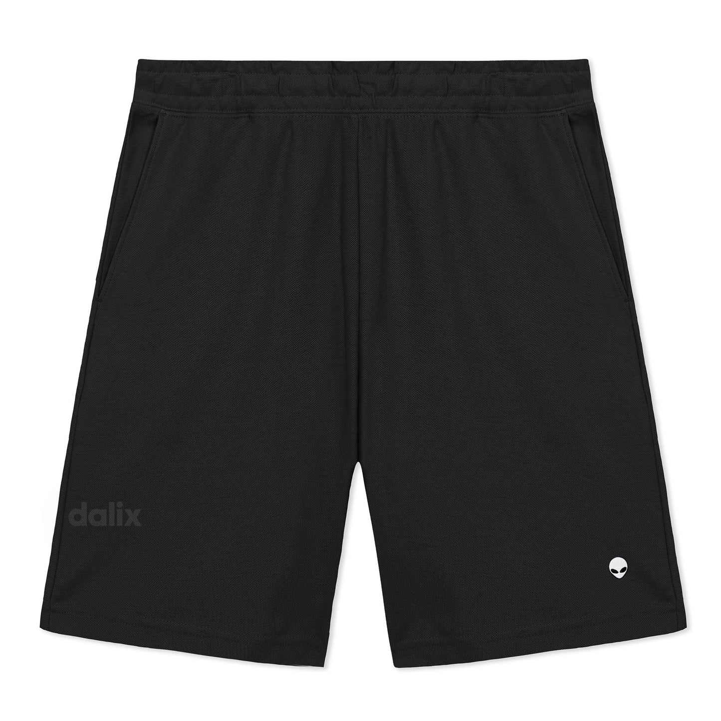 Dalix Lil Alien Gym Short Sport Embroidered Casual Pocket Mesh Drawcord Waist Mens in Black S Small