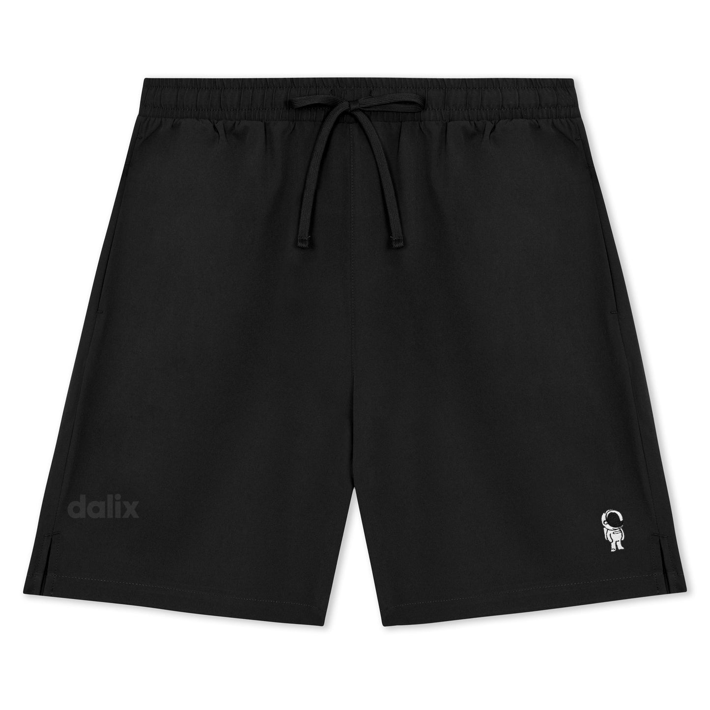 Dalix Astronaut Active Short Gym Workout Embroidered Casual Zip Pocket Mesh Drawcord Waist Mens in Black S Small