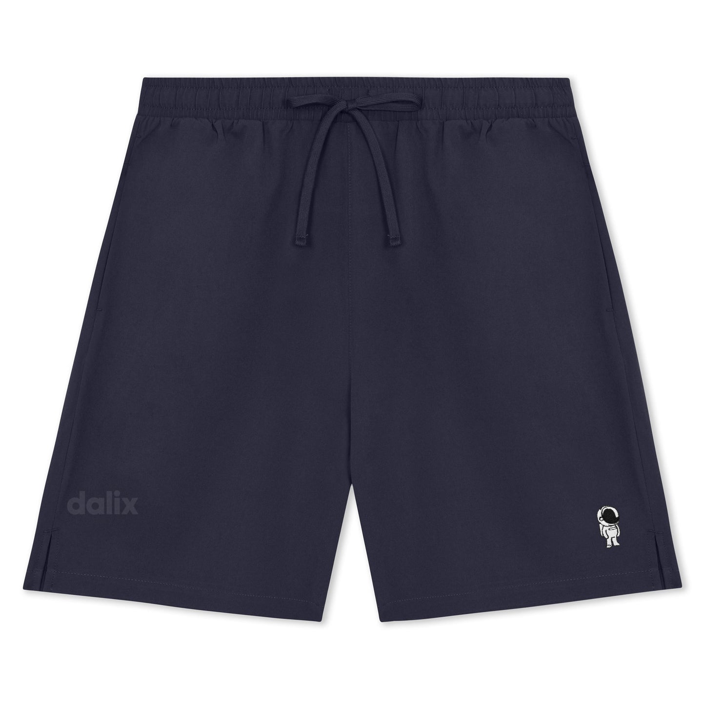 Dalix Astronaut Active Short Gym Workout Embroidered Casual Zip Pocket Mesh Drawcord Waist Mens in Navy Blue S Small