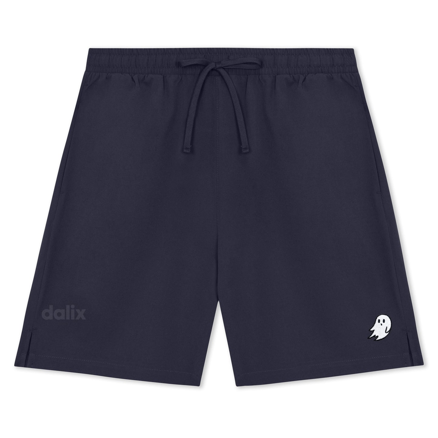 Dalix Ghost Active Short Gym Workout Embroidered Casual Zip Pocket Mesh Drawcord Waist Mens in Navy Blue S Small