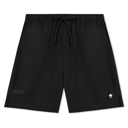 Dalix Lil Alien Active Short Gym Workout Embroidered Casual Zip Pocket Mesh Drawcord Waist Mens in Black S Small