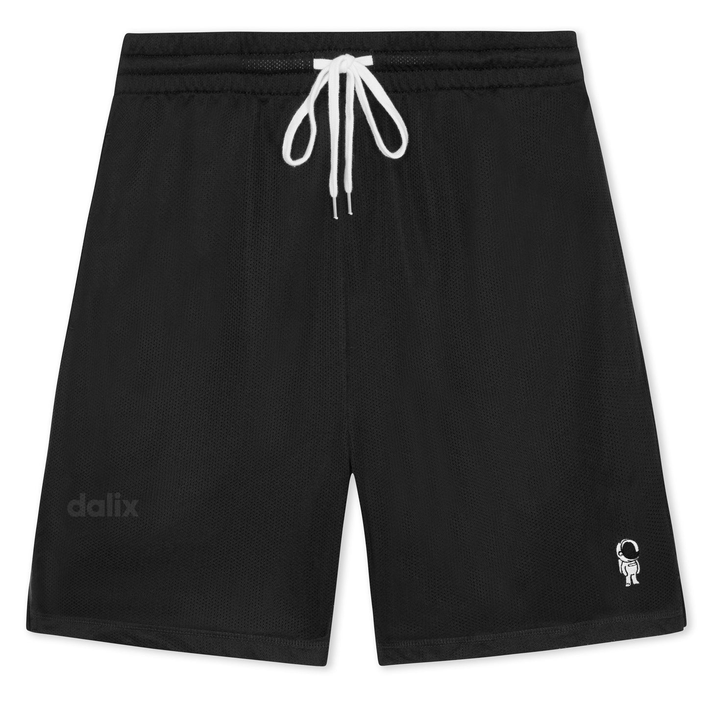 Dalix Astronaut Court Short Sport Embroidered Casual Pocket Mesh Drawcord Waist Mens in Black S Small