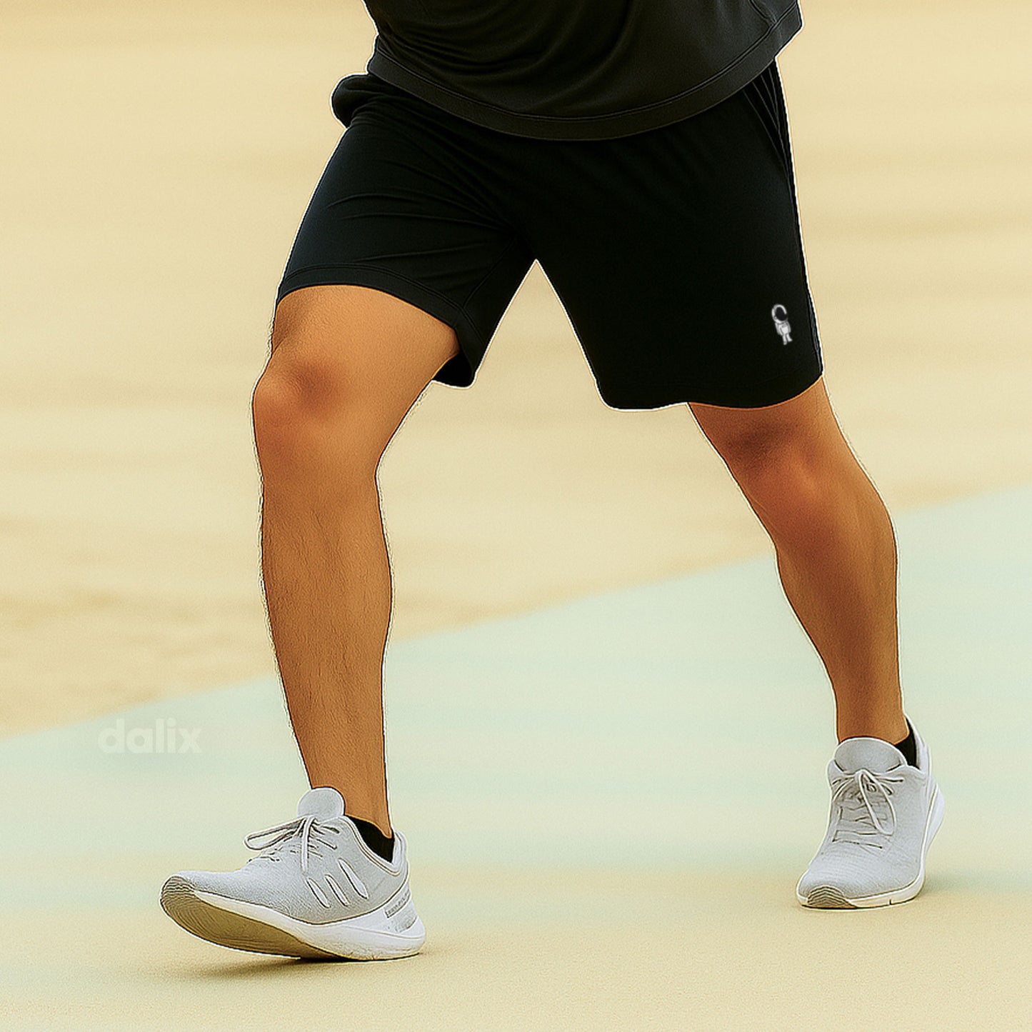 Dalix Astronaut Court Short Sport Embroidered Casual Pocket Mesh Drawcord Waist Mens in Black S Small