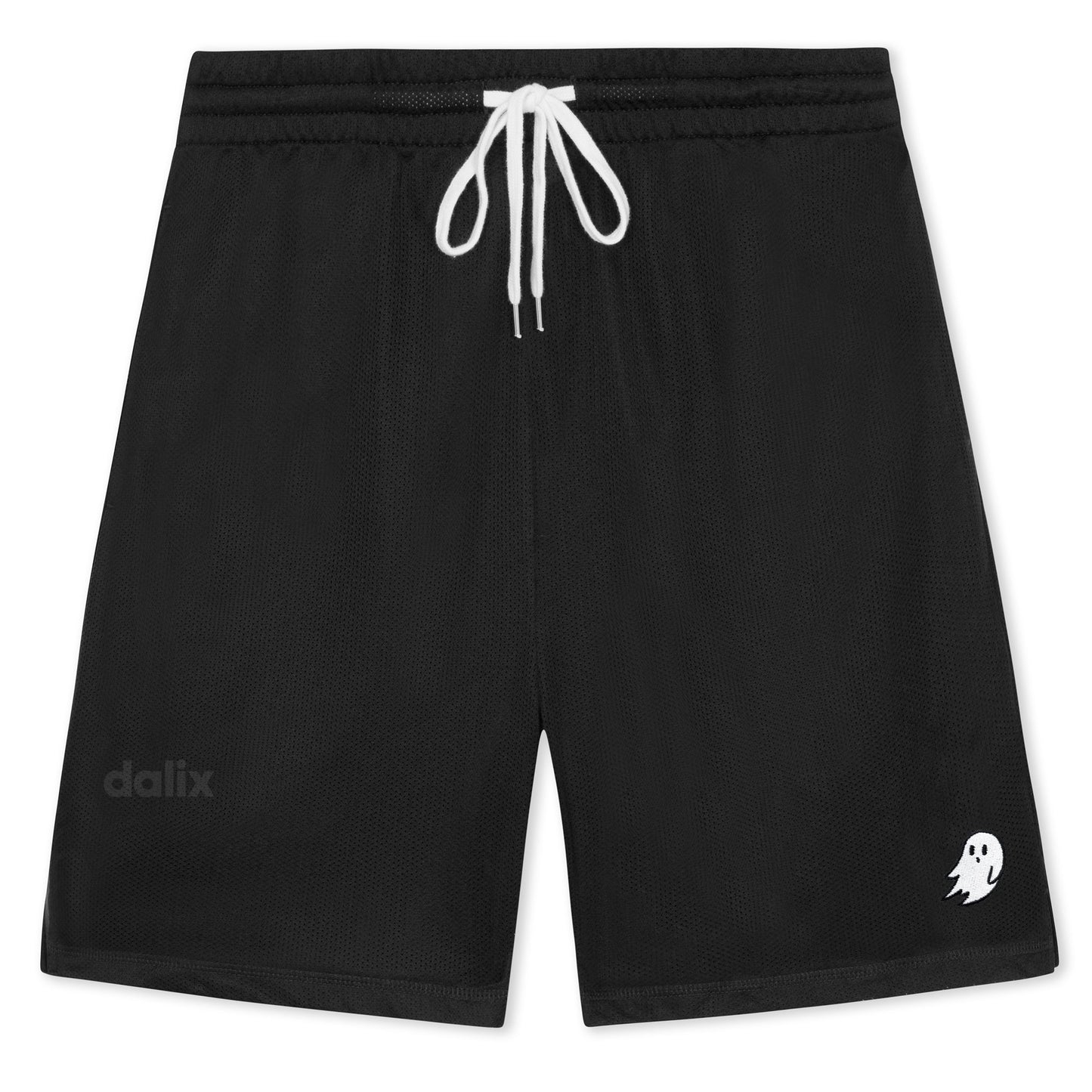 Dalix Ghost Court Short Sport Embroidered Casual Pocket Mesh Drawcord Waist Mens in Black S Small