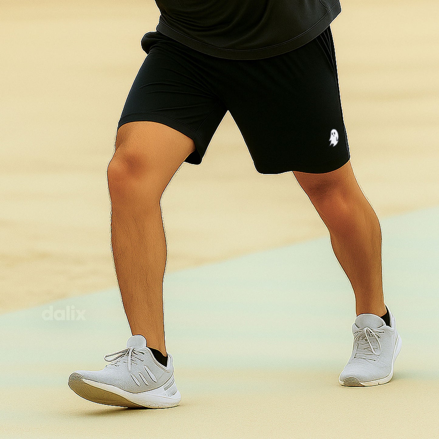Dalix Ghost Court Short Sport Embroidered Casual Pocket Mesh Drawcord Waist Mens in Black S Small