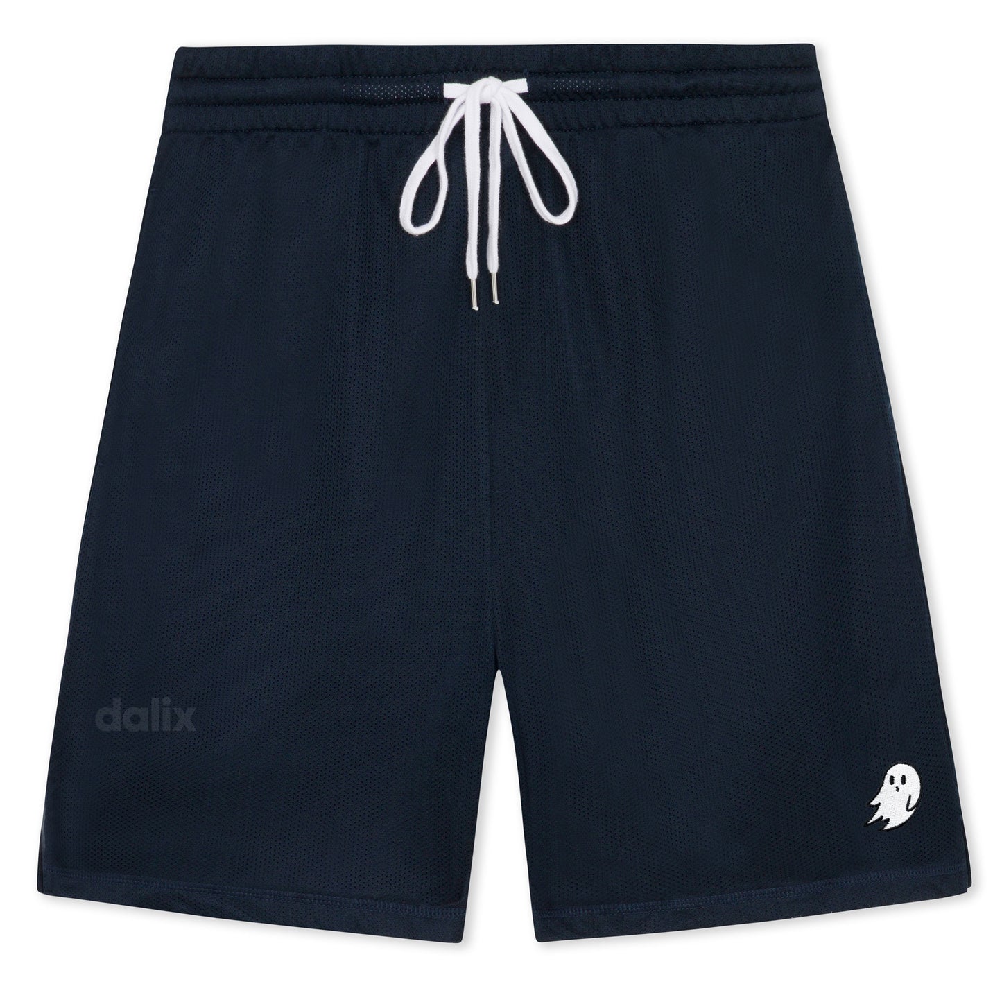 Dalix Ghost Court Short Sport Embroidered Casual Pocket Mesh Drawcord Waist Mens in Navy Blue S Small