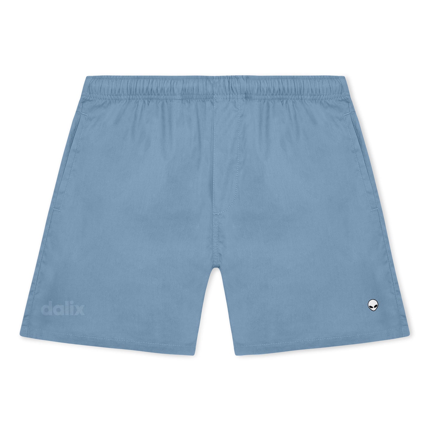 Dalix Lil Alien Beach Short Embroidered Casual Pocket Mesh Drawcord Waist Mens in Carolina Blue S Small