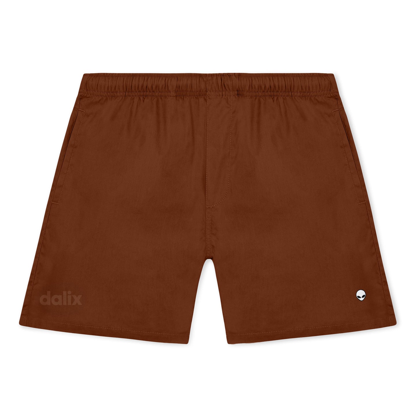 Dalix Lil Alien Beach Short Embroidered Casual Pocket Mesh Drawcord Waist Mens in Clay S Small