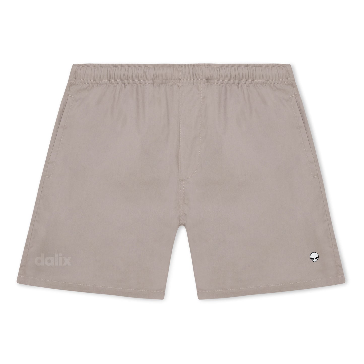 Dalix Lil Alien Beach Short Embroidered Casual Pocket Mesh Drawcord Waist Mens in Mushroom S Small