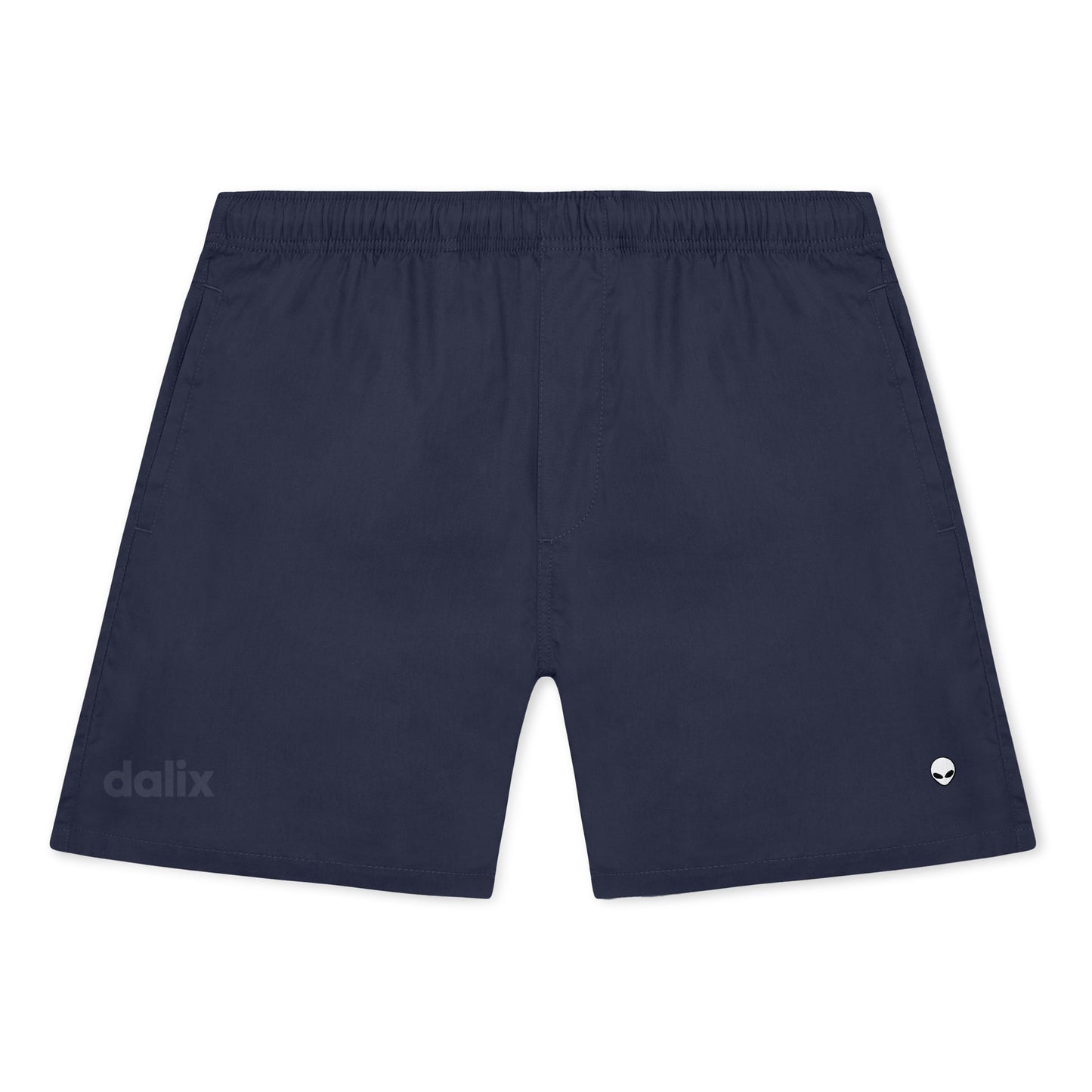 Dalix Lil Alien Beach Short Embroidered Casual Pocket Mesh Drawcord Waist Mens in Navy Blue S Small