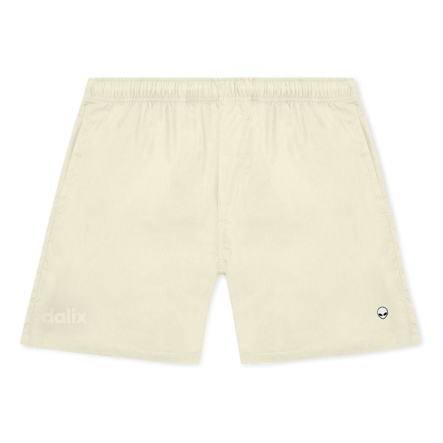 Dalix Lil Alien Beach Short Embroidered Casual Pocket Mesh Drawcord Waist Mens in Yellow S Small