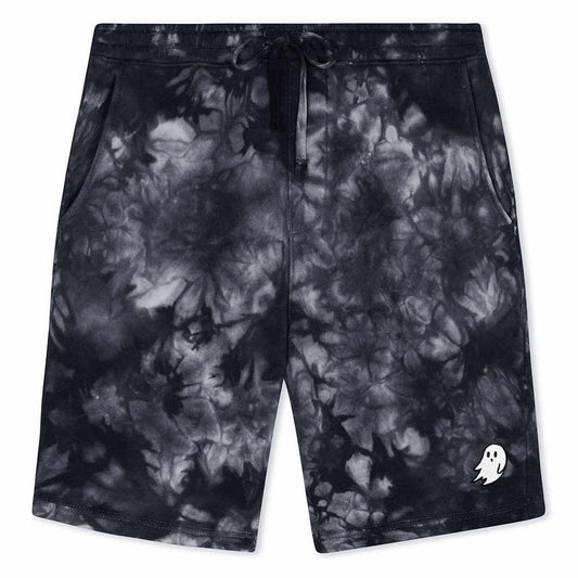 Dalix Mens Ghost Tie Dye Midweight Fleece Shorts Casual Athletic Streetwear in Black S Small