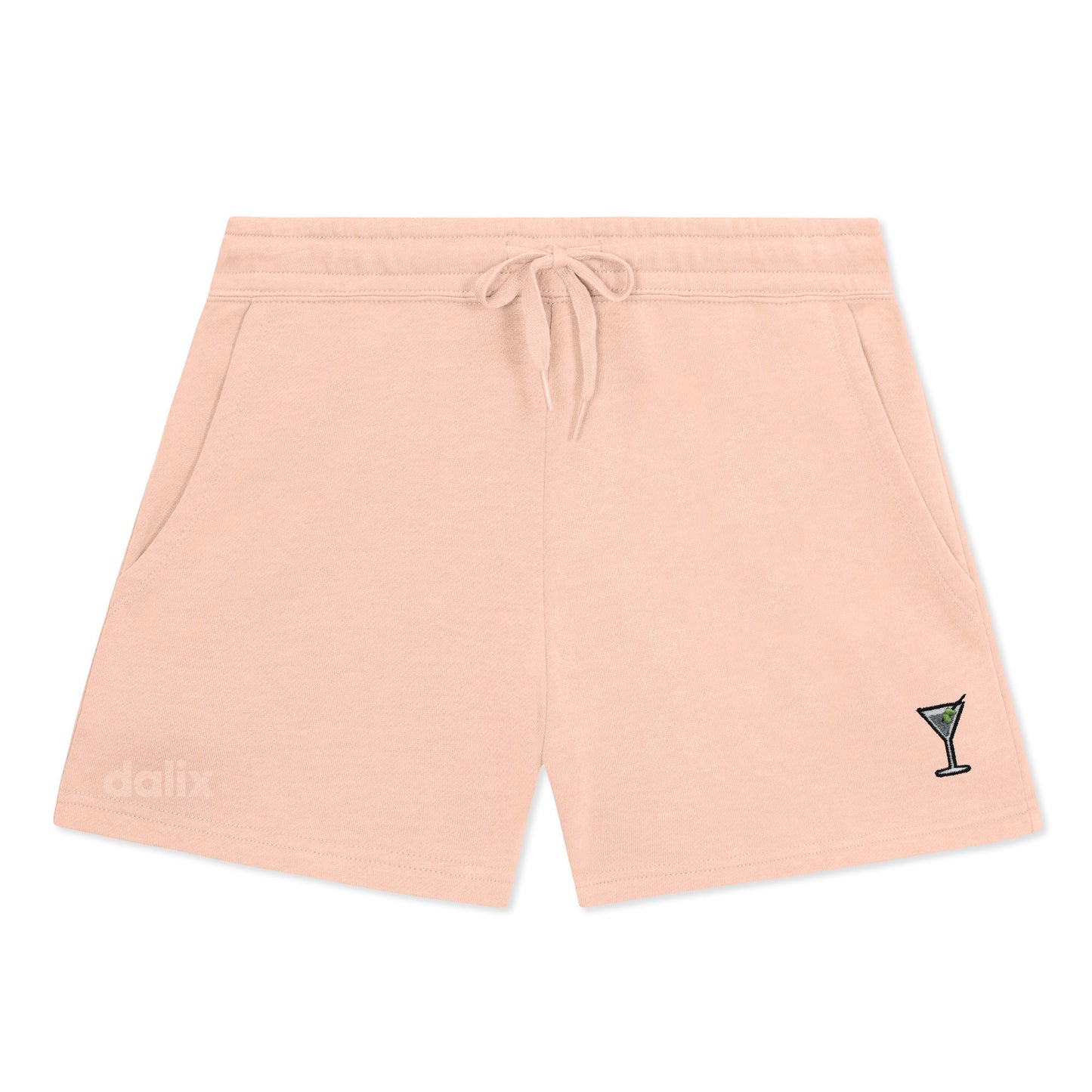 Dalix Martini Embroidered Shorts Washed Soft Fleece Relaxed Drawstring Pocket Fit Lounge Womens in Blush S Small