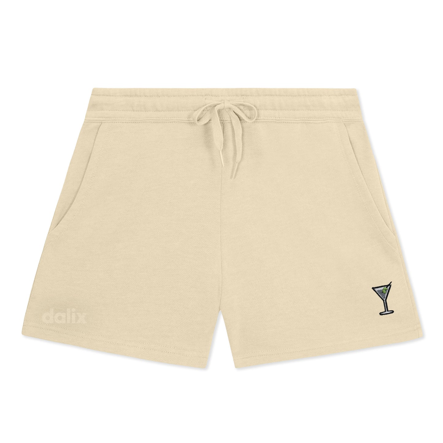 Dalix Martini Embroidered Shorts Washed Soft Fleece Relaxed Drawstring Pocket Fit Lounge Womens in Bone S Small