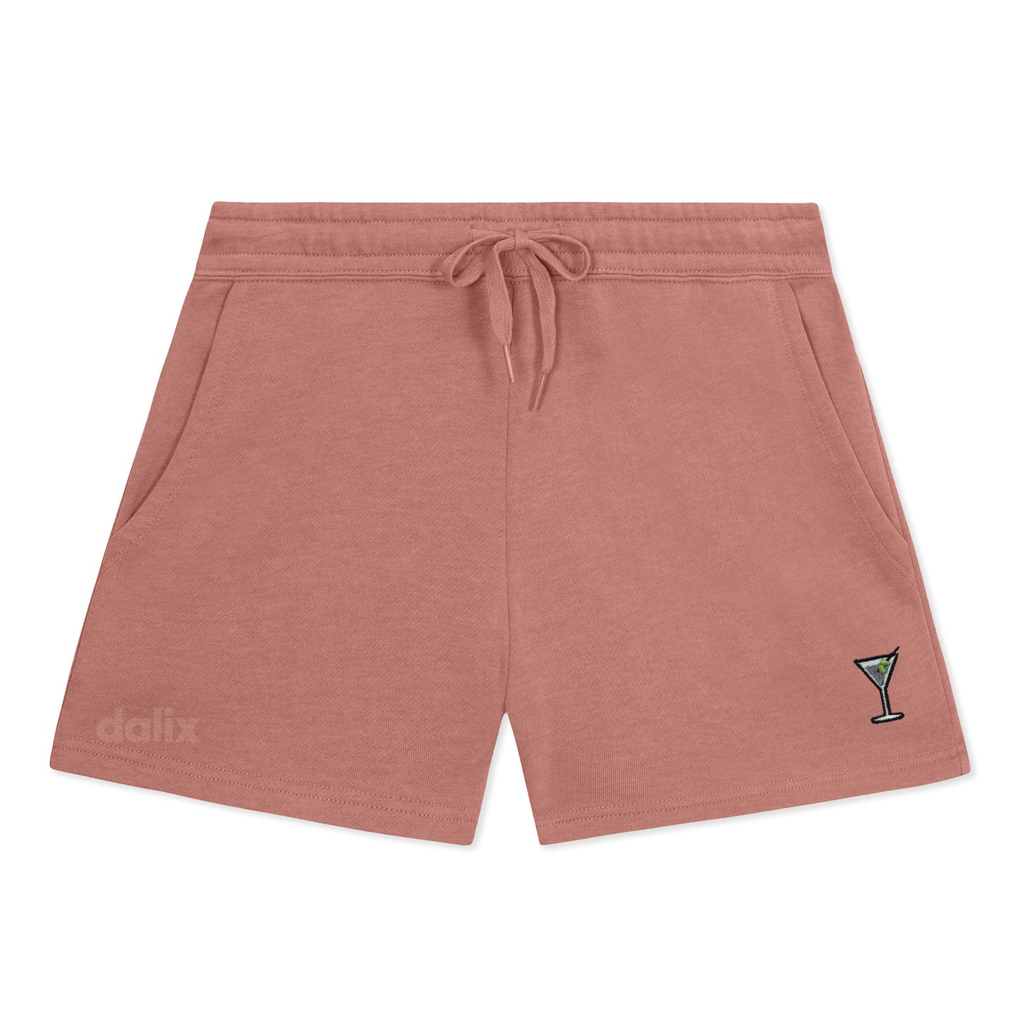Dalix Martini Embroidered Shorts Washed Soft Fleece Relaxed Drawstring Pocket Fit Lounge Womens in Dusty Rose S Small