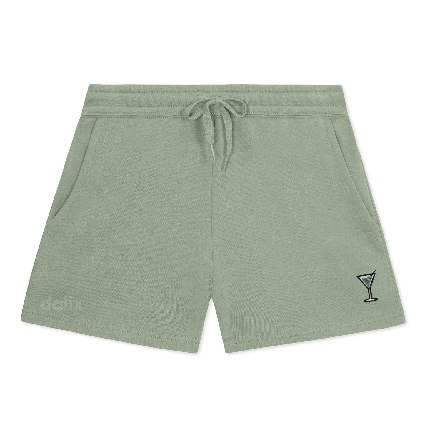 Dalix Martini Embroidered Shorts Washed Soft Fleece Relaxed Drawstring Pocket Fit Lounge Womens in Sage S Small