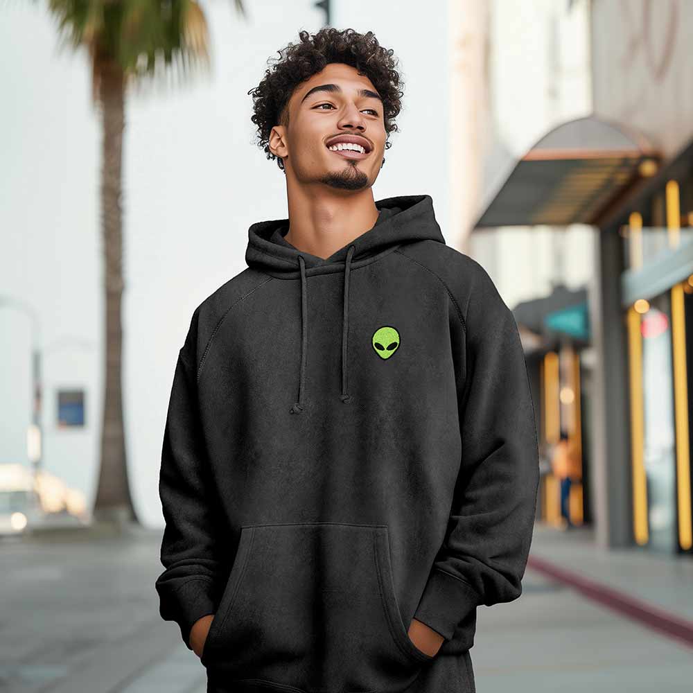 Dalix Alien Embroidery Washed Sweatsuit Set Hoodie Jogger Soft Fleece Relaxed Fit Lounge Mens in Black 2XL XX-Large