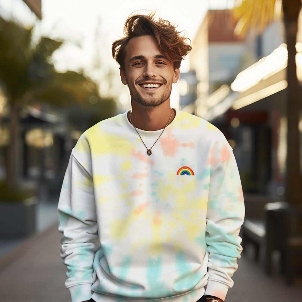 Dalix Rainbow Midweight Fleece Tie Dye Crewneck Sweatshirt