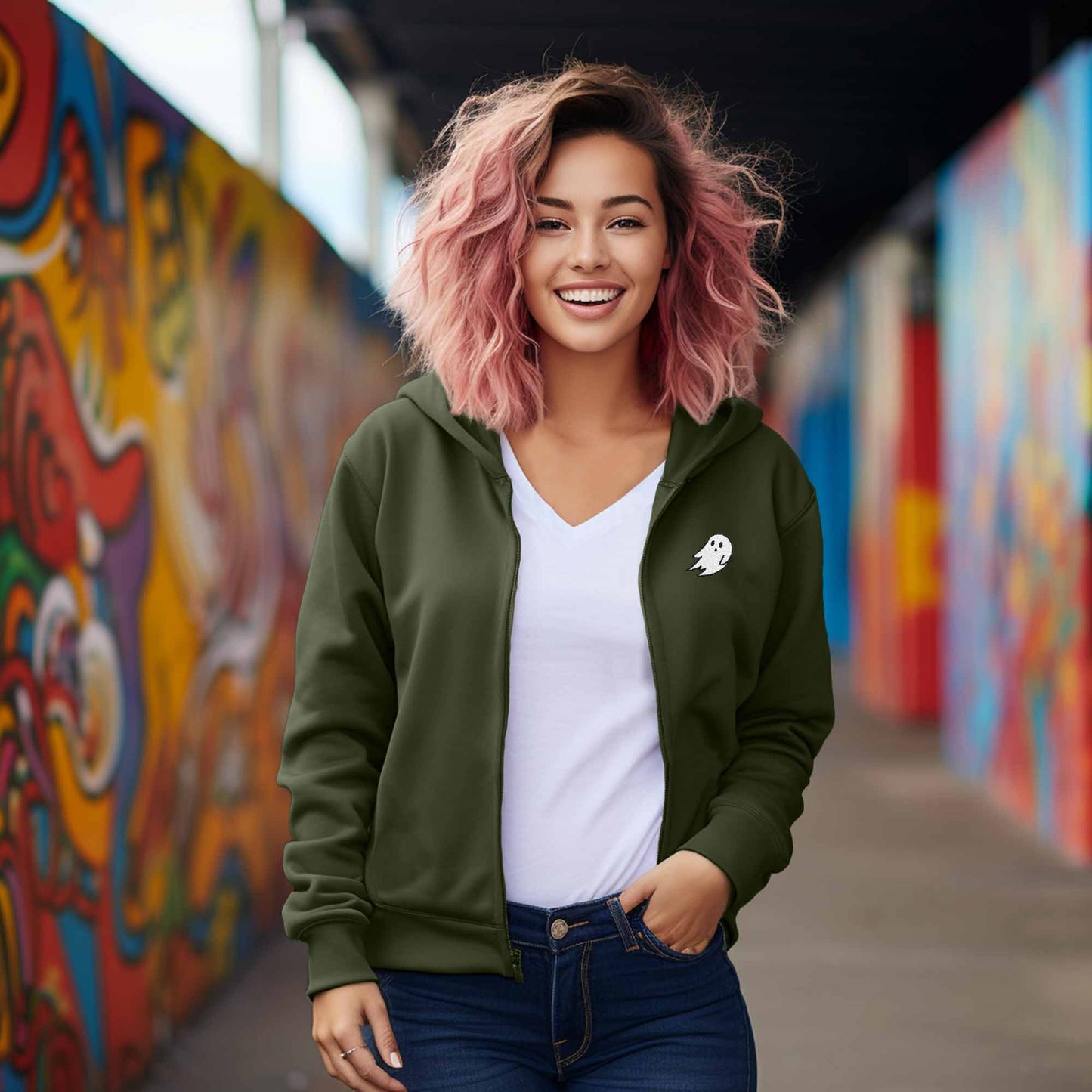 Dalix Ghost Midweight Fleece Cropped Zip Hoodie