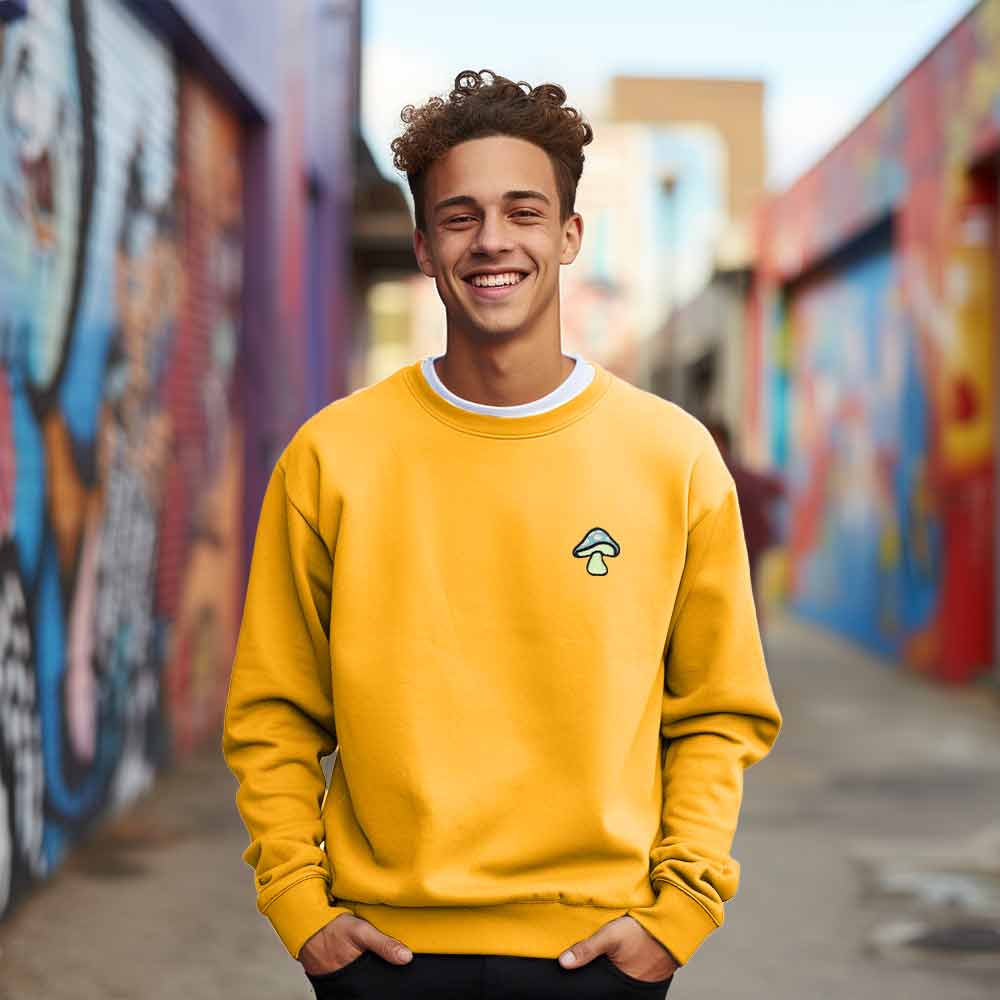 Dalix Mushroom Midweight Fleece Crewneck Sweatshirt (Glow in the Dark)