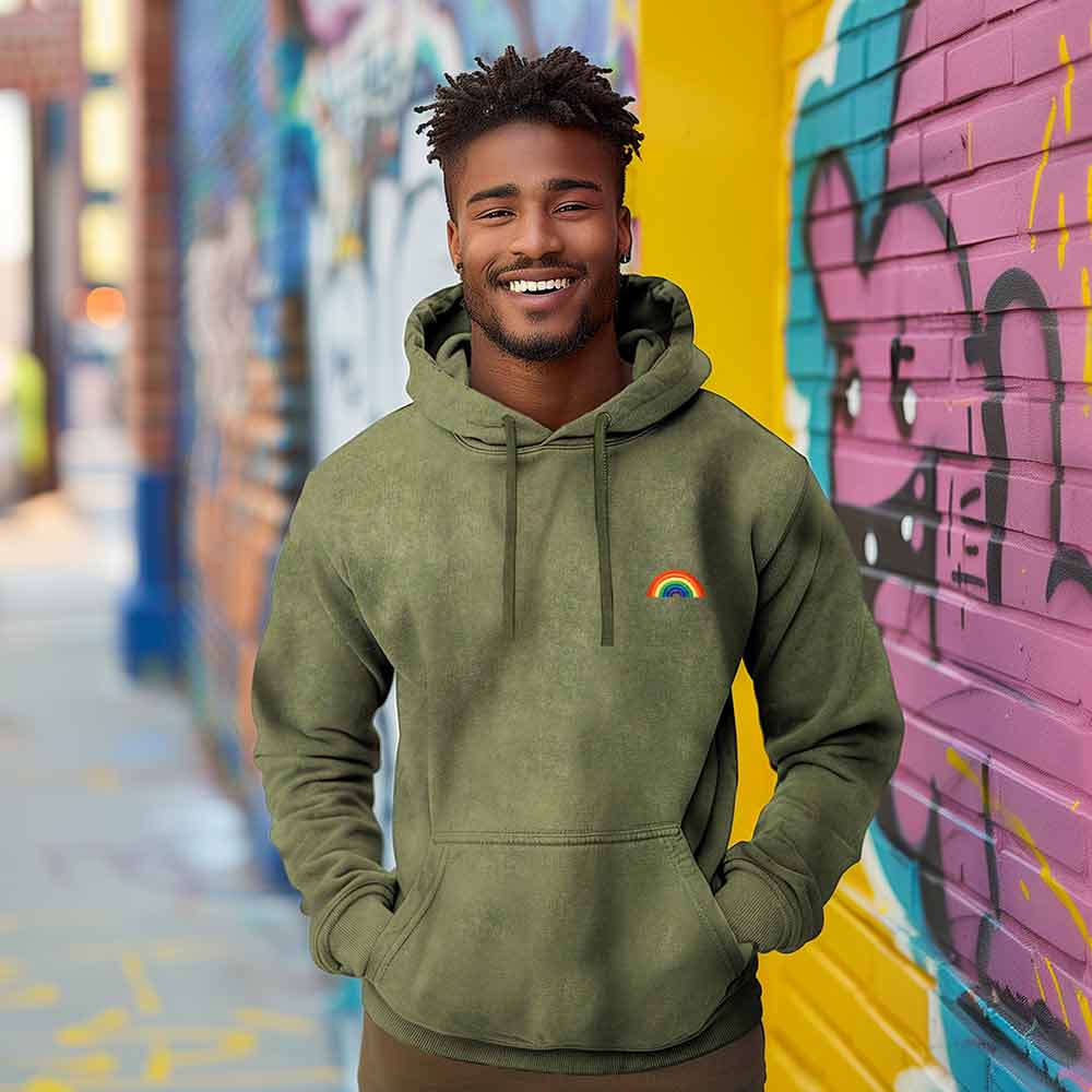 Dalix Rainbow Midweight Fleece Mineral Wash Hoodie
