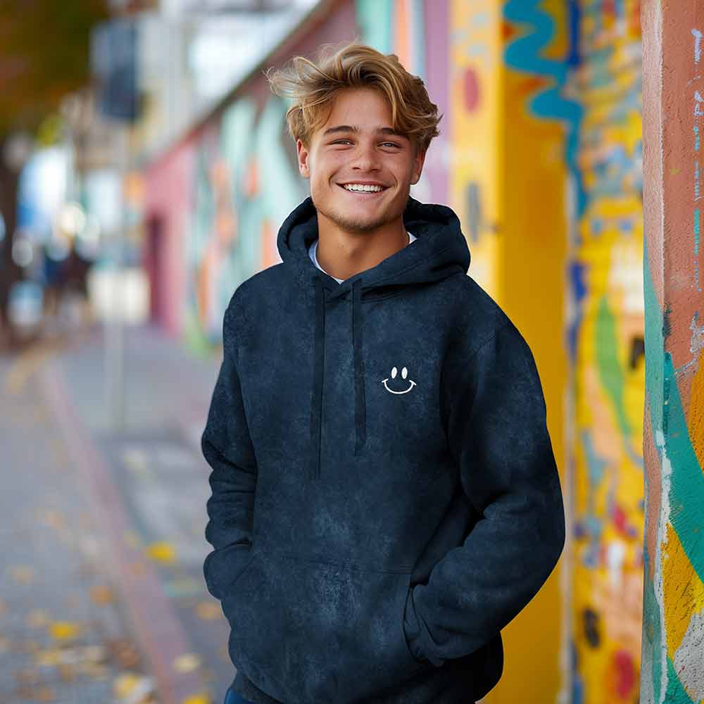 Dalix Smile Face Midweight Fleece Mineral Wash Hoodie