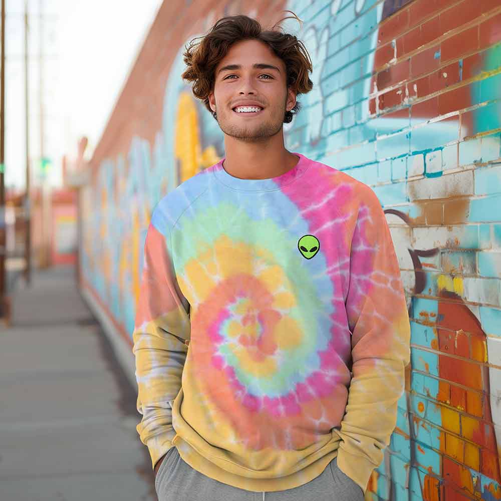 Alien Sweatshirt Crystal Tie Dye Design For Unique Style – Dalix