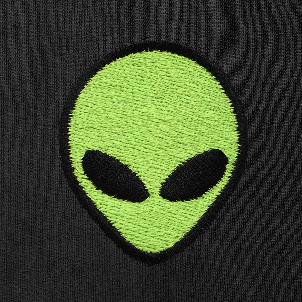Dalix Alien Embroidery Washed Hoodie Sweatshirt Hoodie Fleece Relaxed Fit Lounge Mens in Black 2XL XX-Large