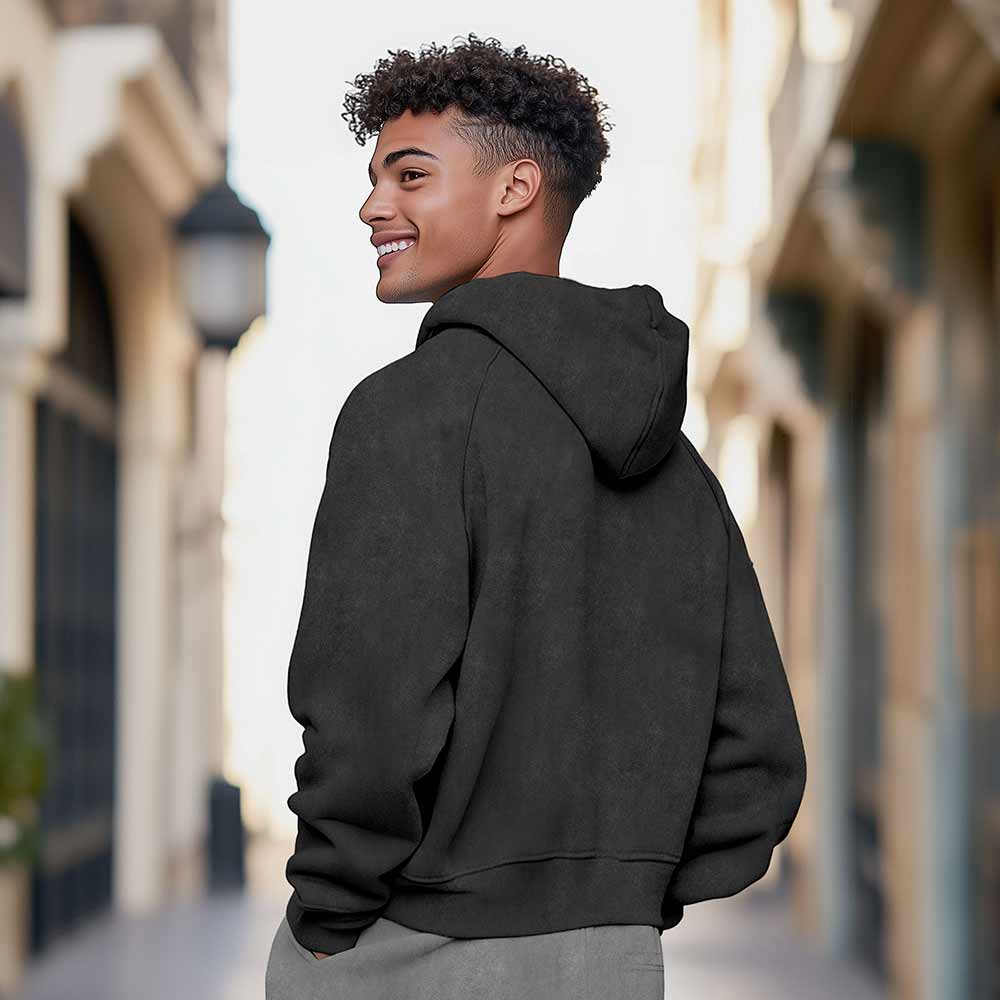 Dalix Alien Embroidery Washed Hoodie Sweatshirt Hoodie Fleece Relaxed Fit Lounge Mens in Black 2XL XX-Large