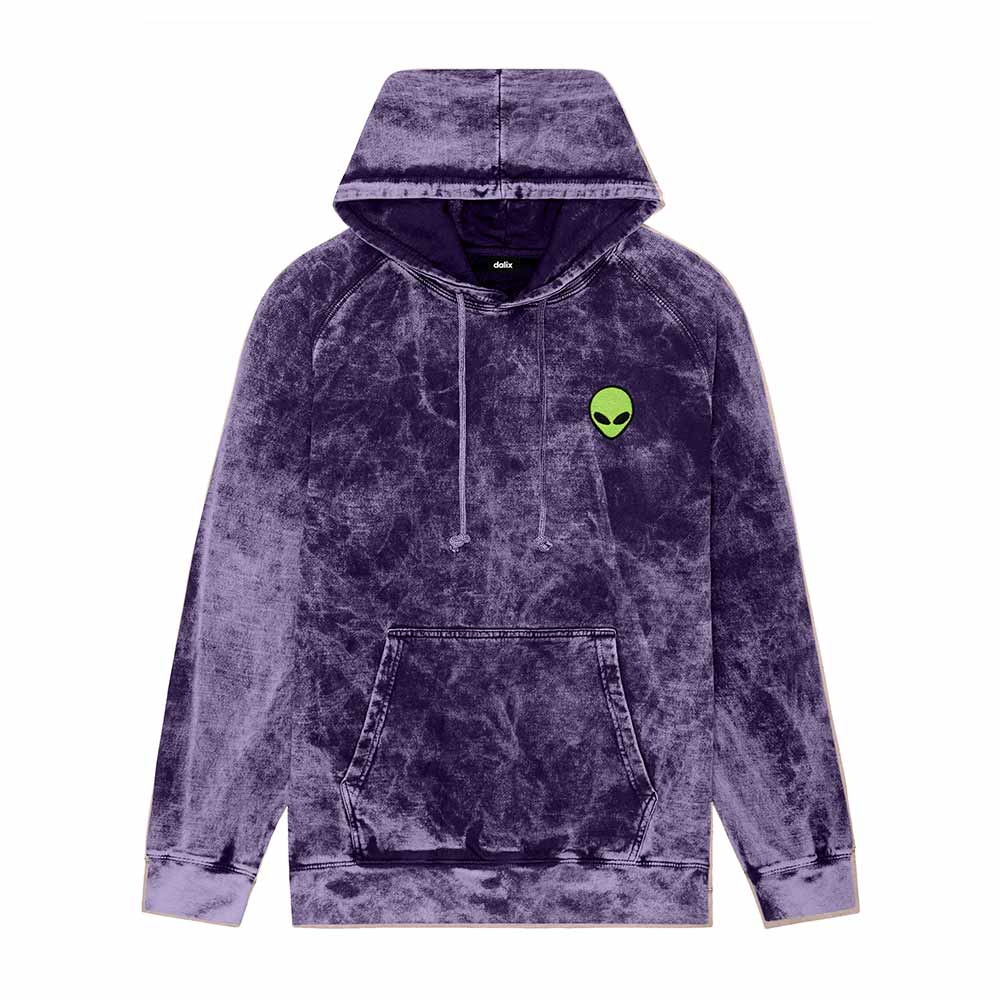 Dalix Alien Embroidery Washed Hoodie Sweatshirt Hoodie Fleece Relaxed Fit Lounge Mens in Purple 2XL XX-Large