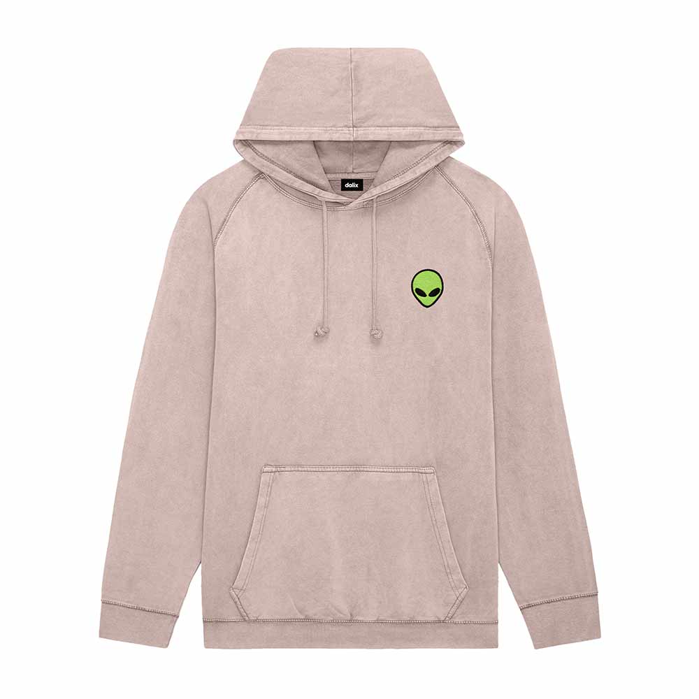 Dalix Alien Embroidery Washed Hoodie Sweatshirt Hoodie Fleece Relaxed Fit Lounge Mens in Zinc 2XL XX-Large
