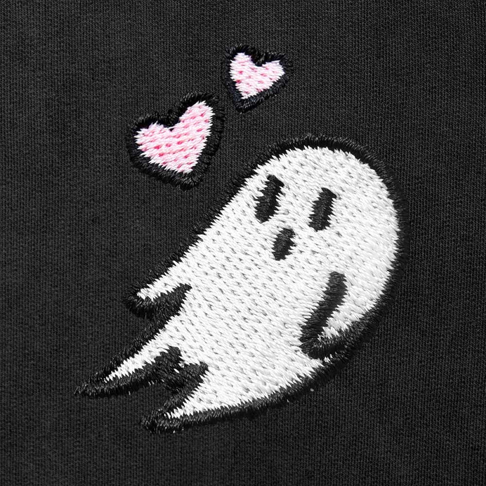 Dalix Heartly Ghost Embroidery Washed Sweatshirt Hoodie Fleece Relaxed Fit Lounge Womens in Black 2XL XX-Large