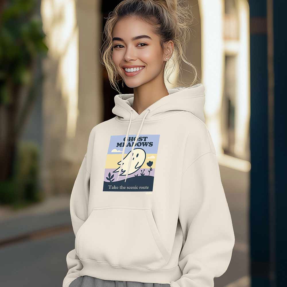 Dalix Ghost Meadow Relaxed Hoodie Soft Fleece Sweatshirt Drawcord Fit Lounge Womens