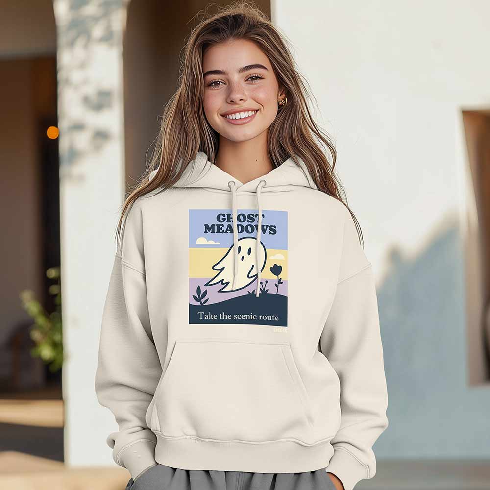 Dalix Ghost Meadow Relaxed Hoodie Soft Fleece Sweatshirt Drawcord Fit Lounge Womens