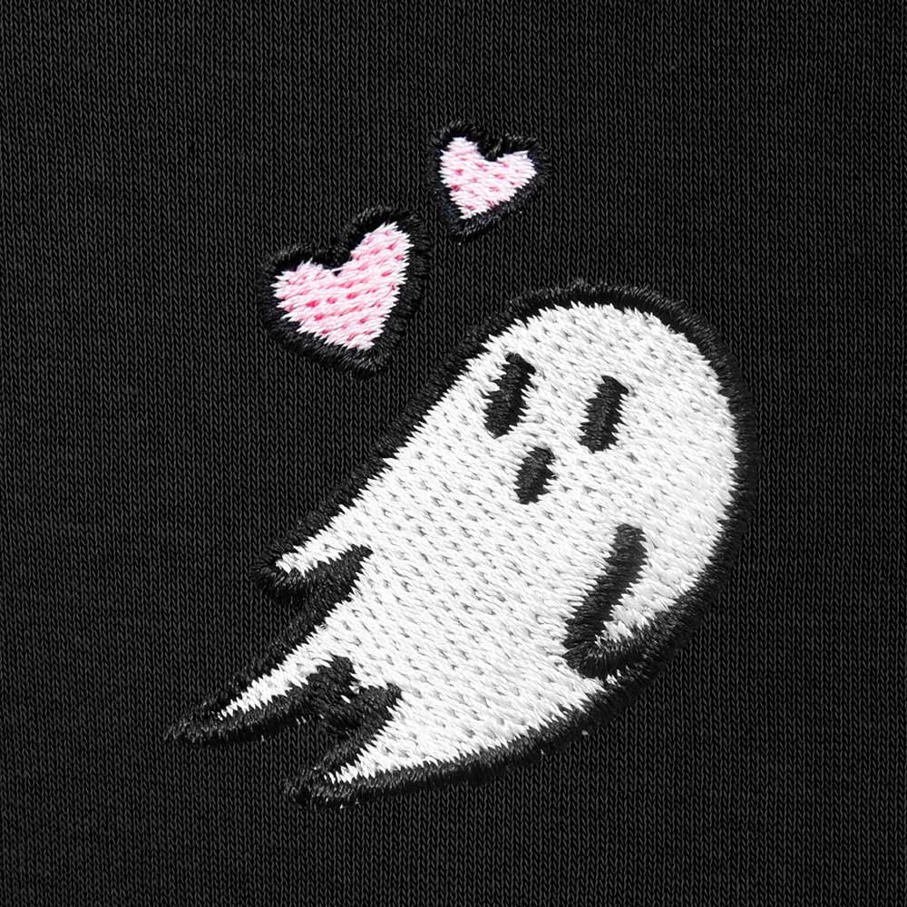 Dalix Heartly Ghost Embroidery Relaxed Hoodie Soft Fleece Sweatshirt Drawcord Fit Lounge Womens in Black 2XL XX-Large