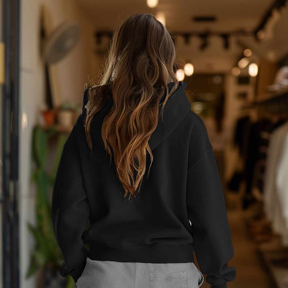 Dalix Heartly Ghost Embroidery Relaxed Hoodie Soft Fleece Sweatshirt Drawcord Fit Lounge Womens in Black 2XL XX-Large