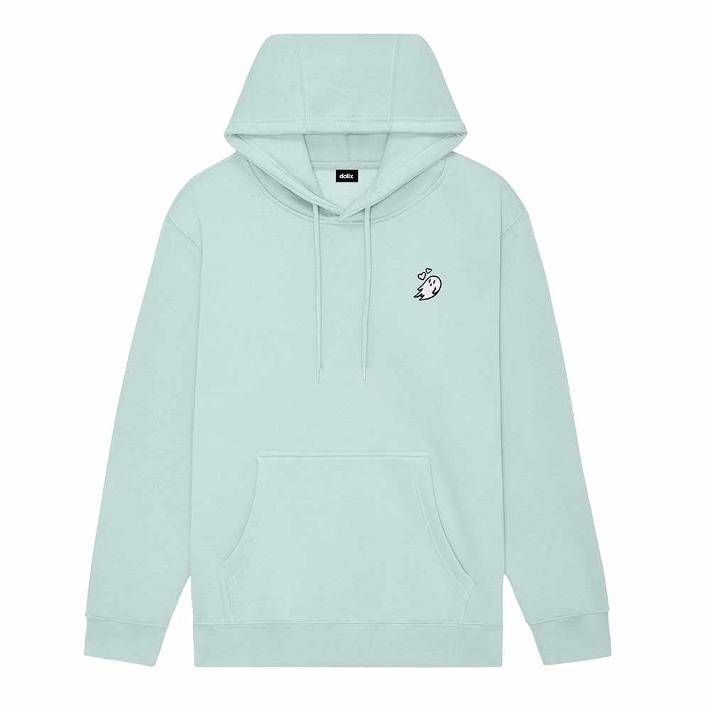 Dalix Heartly Ghost Embroidery Relaxed Hoodie Soft Fleece Sweatshirt Drawcord Fit Lounge Womens in Sea Foam 2XL XX-Large