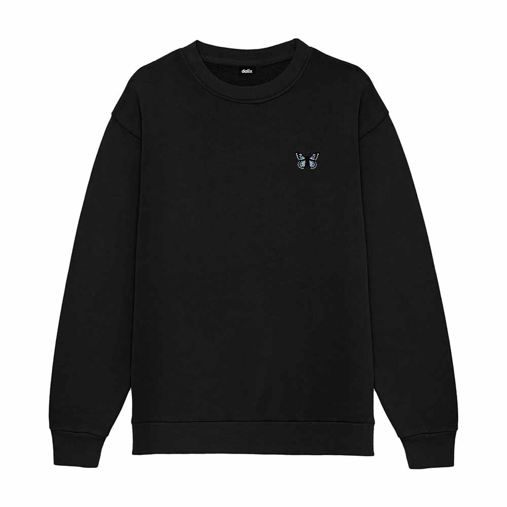 Dalix Butterfly Embroidery Relaxed Crewneck Sweatshirt Soft Fleece Fit Lounge Womens in Black 2XL XX-Large