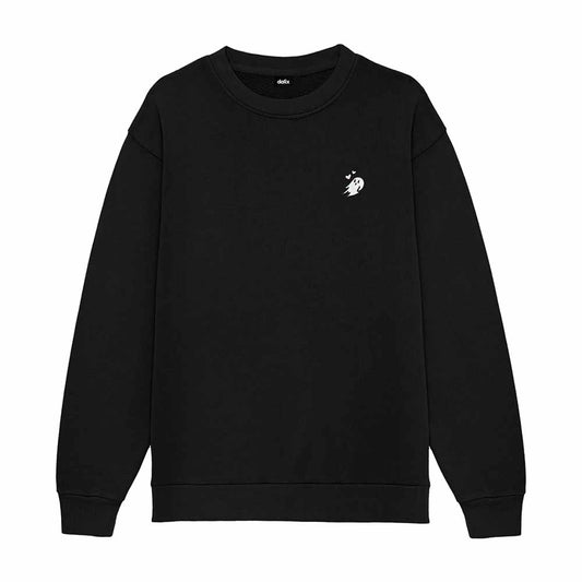 Dalix Heartly Ghost Embroidery Relaxed Crewneck Sweatshirt Soft Fleece Fit Lounge Womens in Black 2XL XX-Large