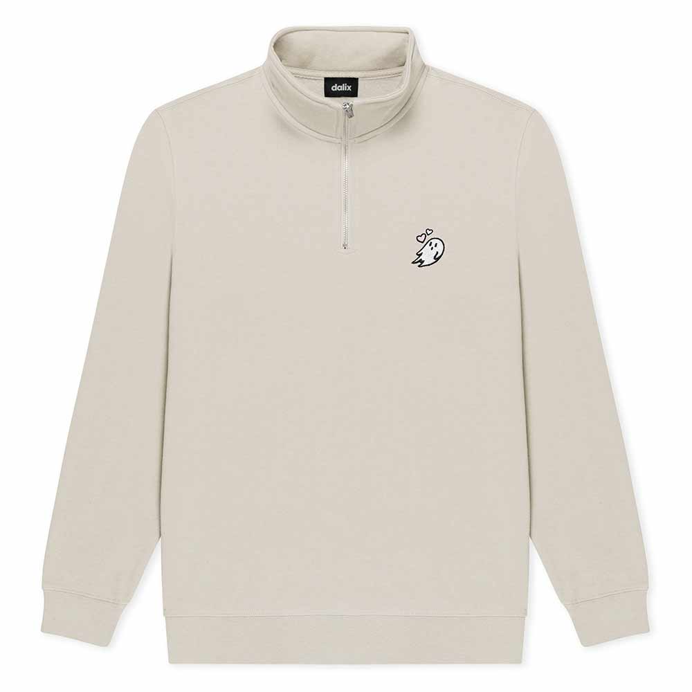 Dalix Womens Heartly Ghost Pullover Cadet Collar Quarter Zip French Terry Long Sleeve Fall in Smoke S Small